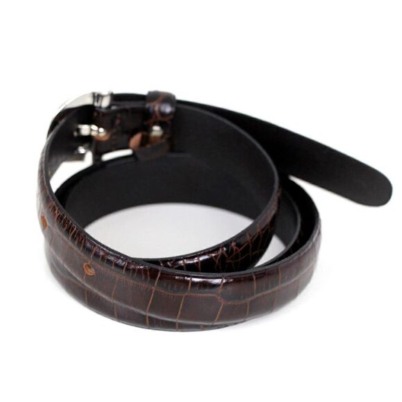 Ann Taylor CROCO BROWN GENUINE LEATHER 3/4"Wd DRESS WOMEN'S BELT Sz M (T11 - Picture 4 of 14